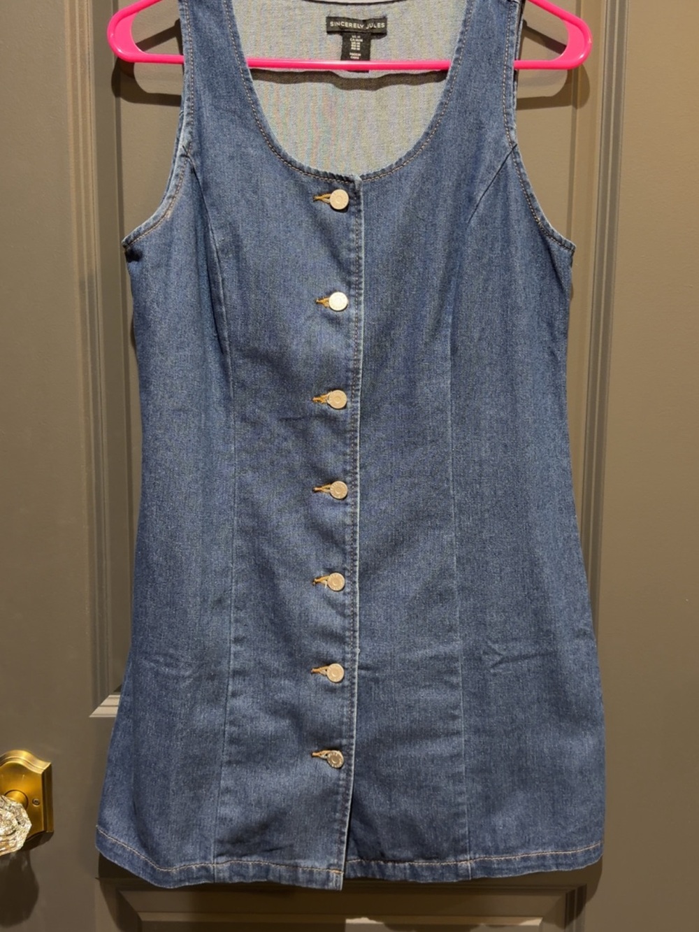 Sincerely Jules Denim Button-Front Tank Dress in Blue